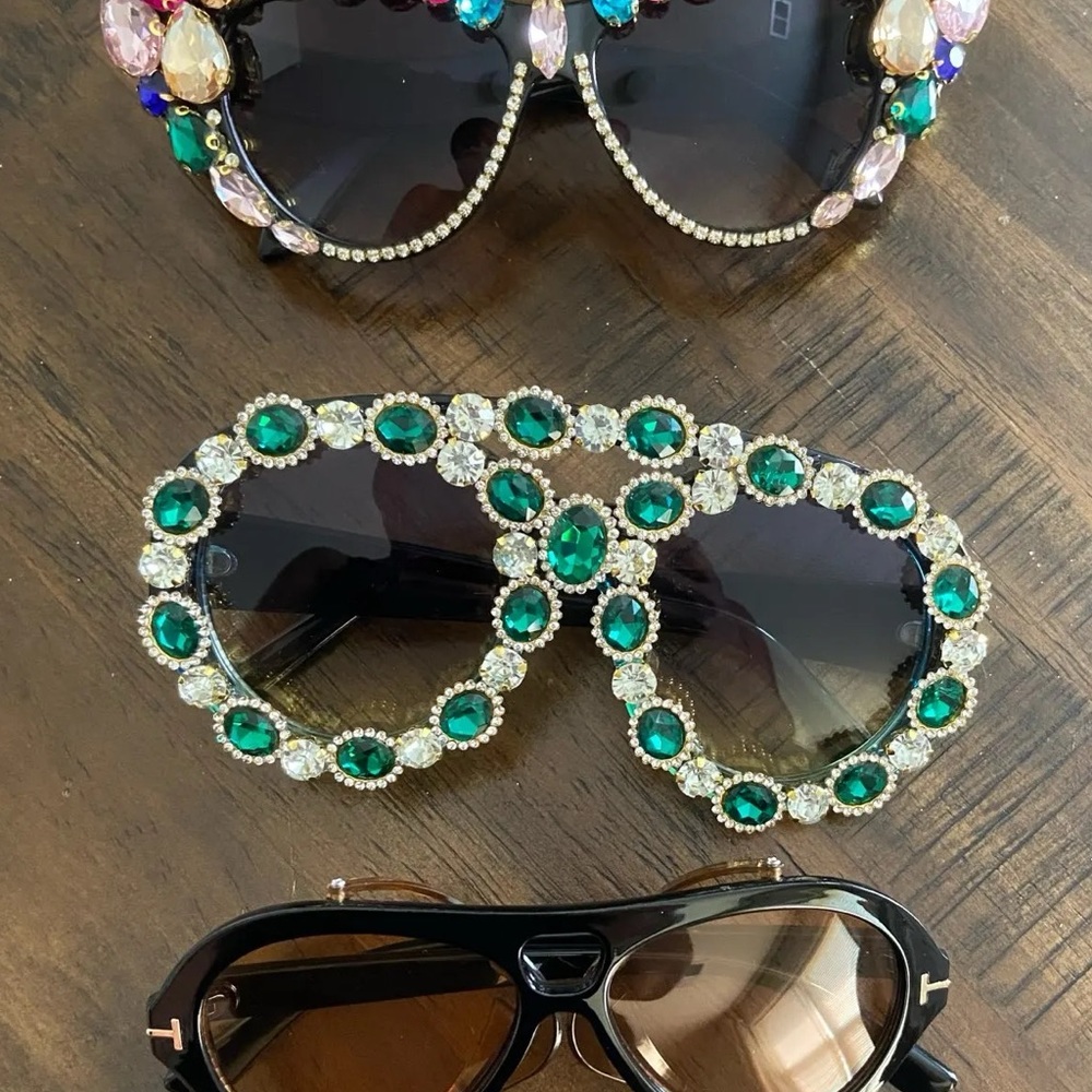 Women oversized luxury gem diamond sunglasses